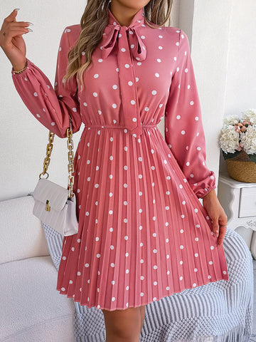 Elegant Tie Neck Long Sleeve Dress