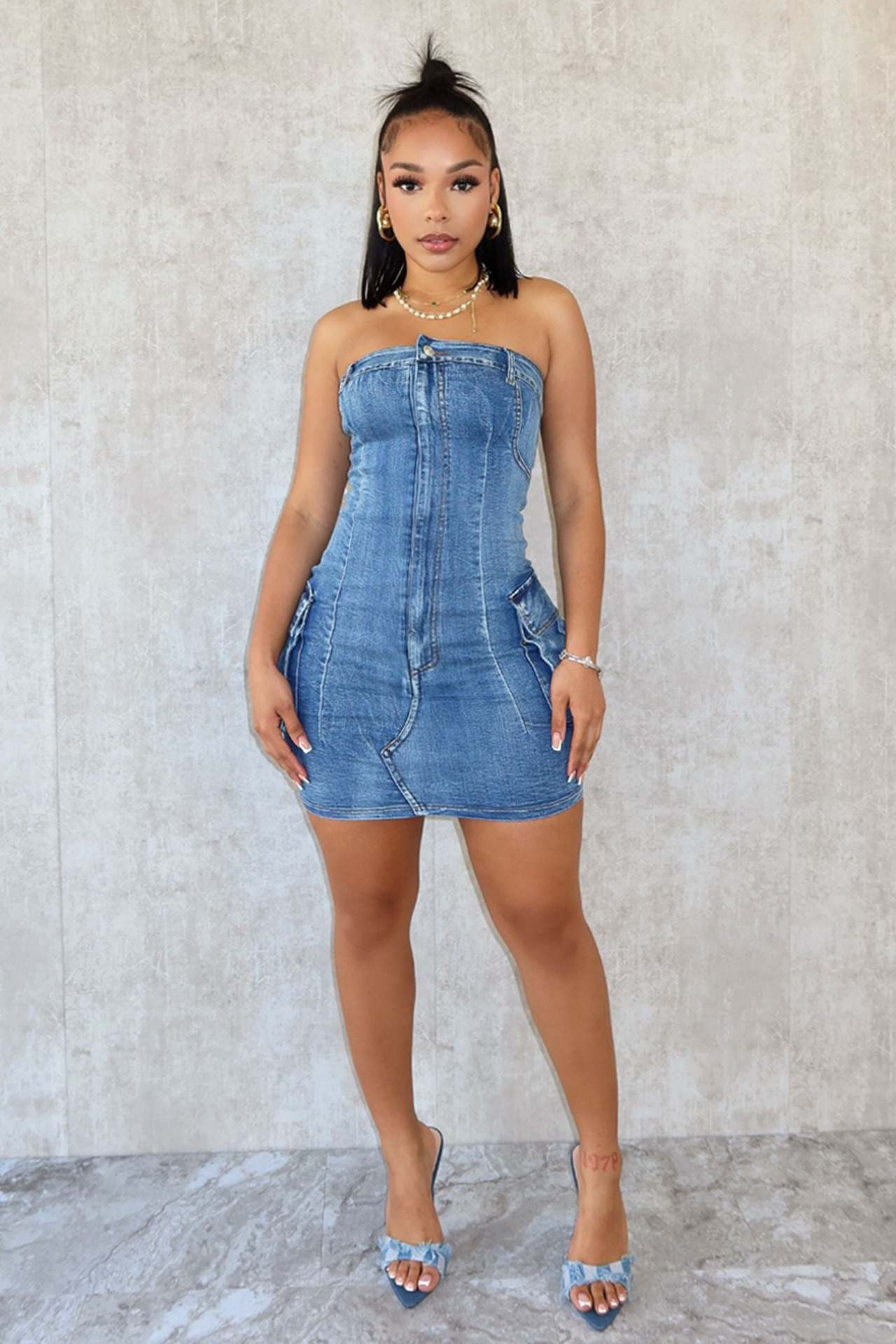 Denim Darling Strapless Bodycon Mini Dress