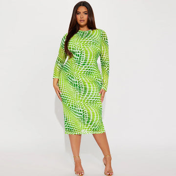 Printed Slim Fit Cutout Split Dress