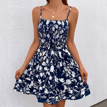 Summer Blossom Floral Smocked Spaghetti Strap Dress