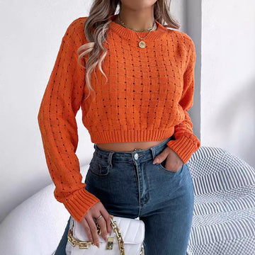 Trendy Backless Cutout Crew Neck Short Top for Fall/Winter