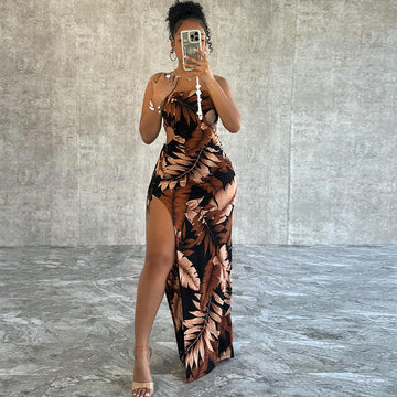 Tropical Temptation: Polyester Split Maxi Dress