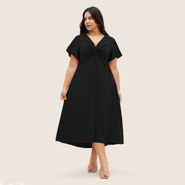 Elegant Twist V-Neck Midi Dress