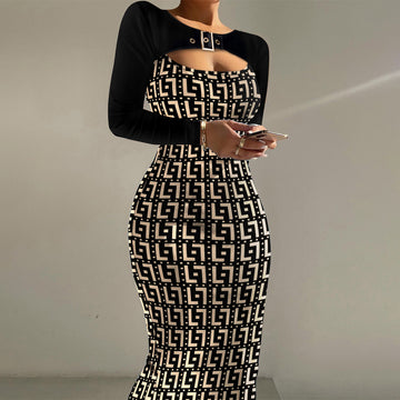 Geometric Glamour Fishtail Midi Dress