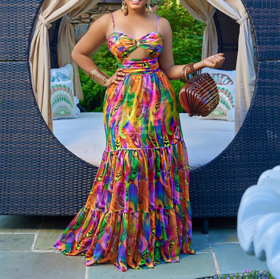 Boho Vacation Maxi Dress with Ring Detail